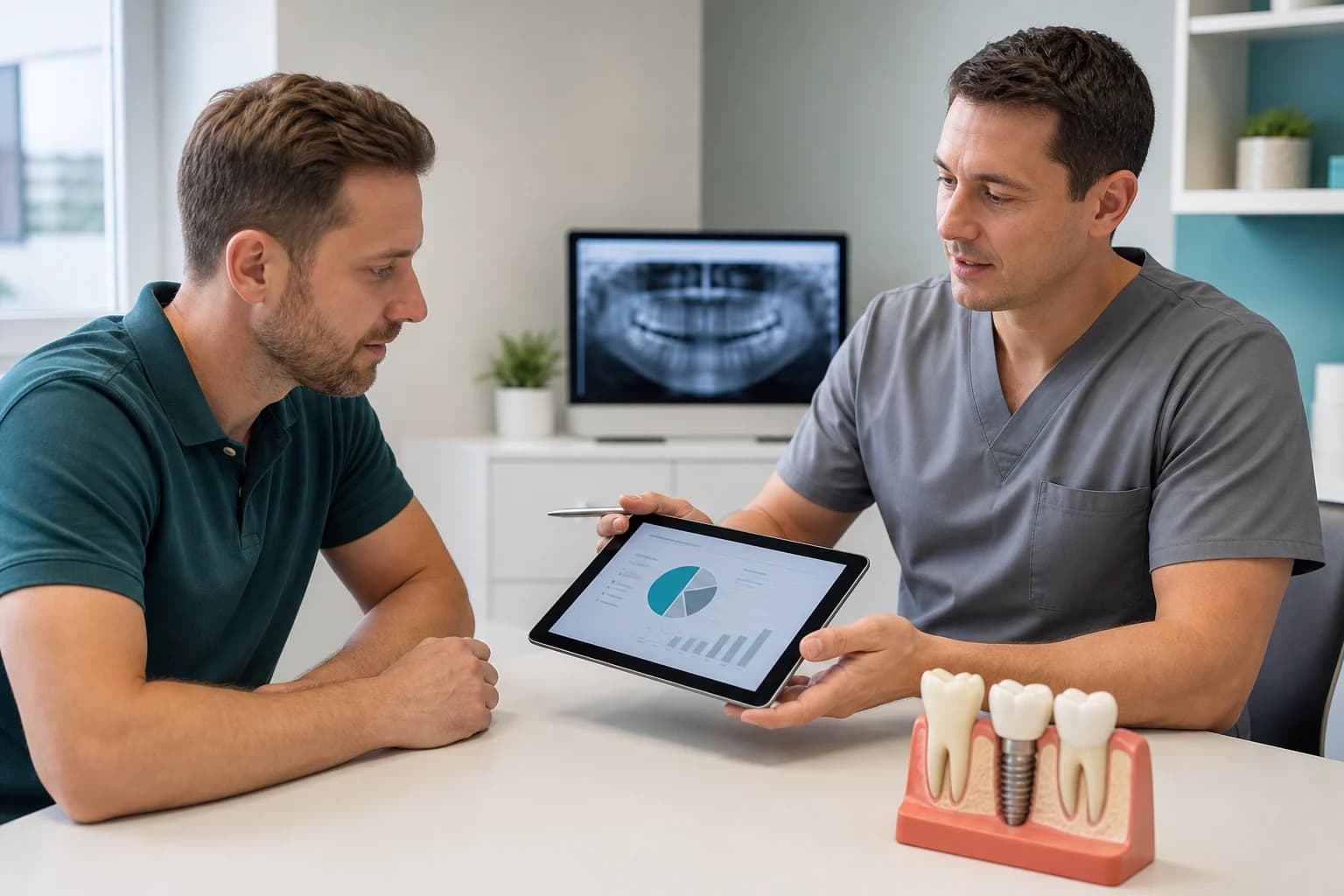 Model implantu zęba obok kosztorysu leczenia implantologicznego